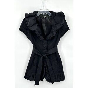 vintage Y2K BEBE mini dress bubble hem belted short sleeve black goth ruffle XS